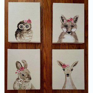 Wall Art: Woodland Creatures Canvases, Set of 4